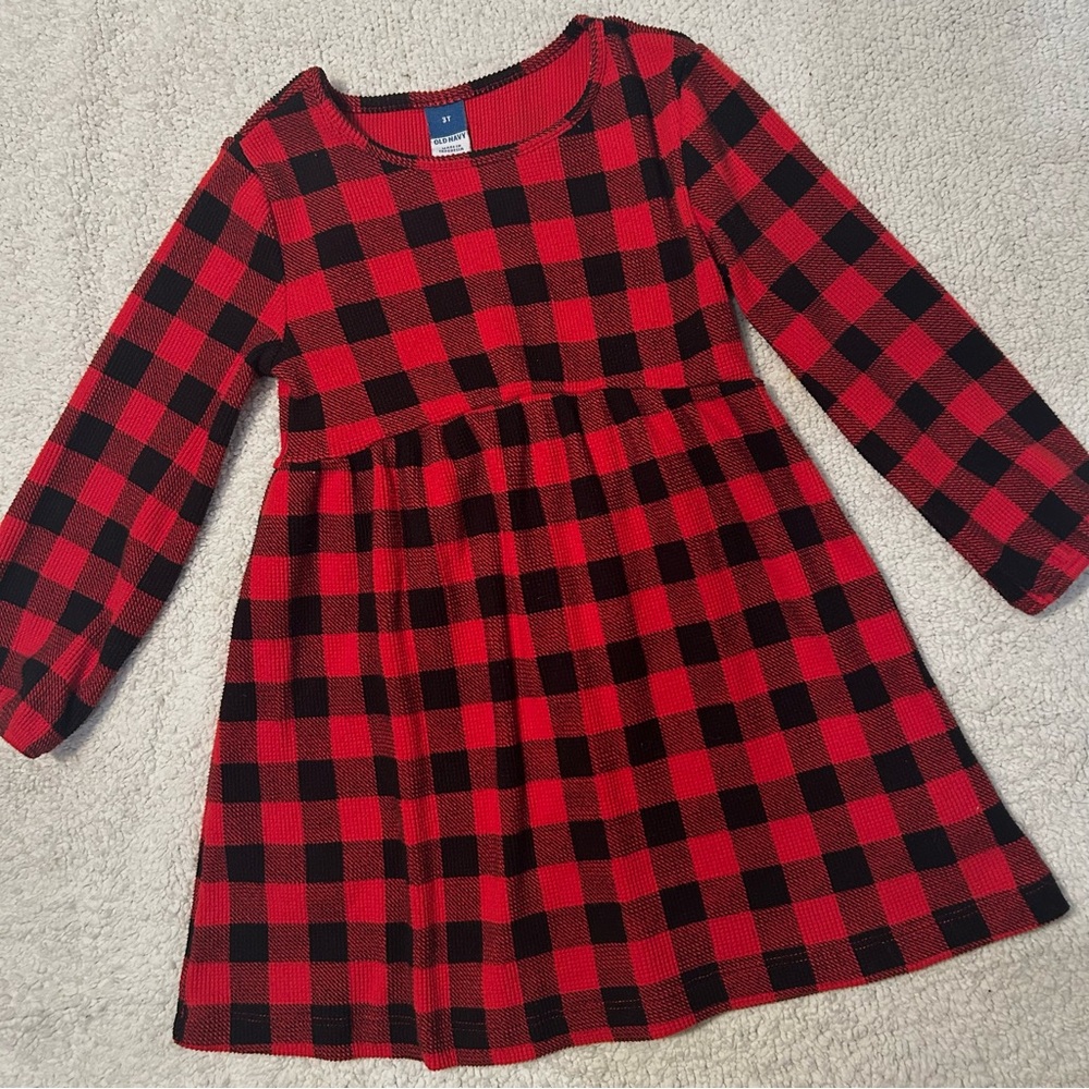 Old Navy dress little girls Toddler 3T red & black buffalo plaid long sleeve